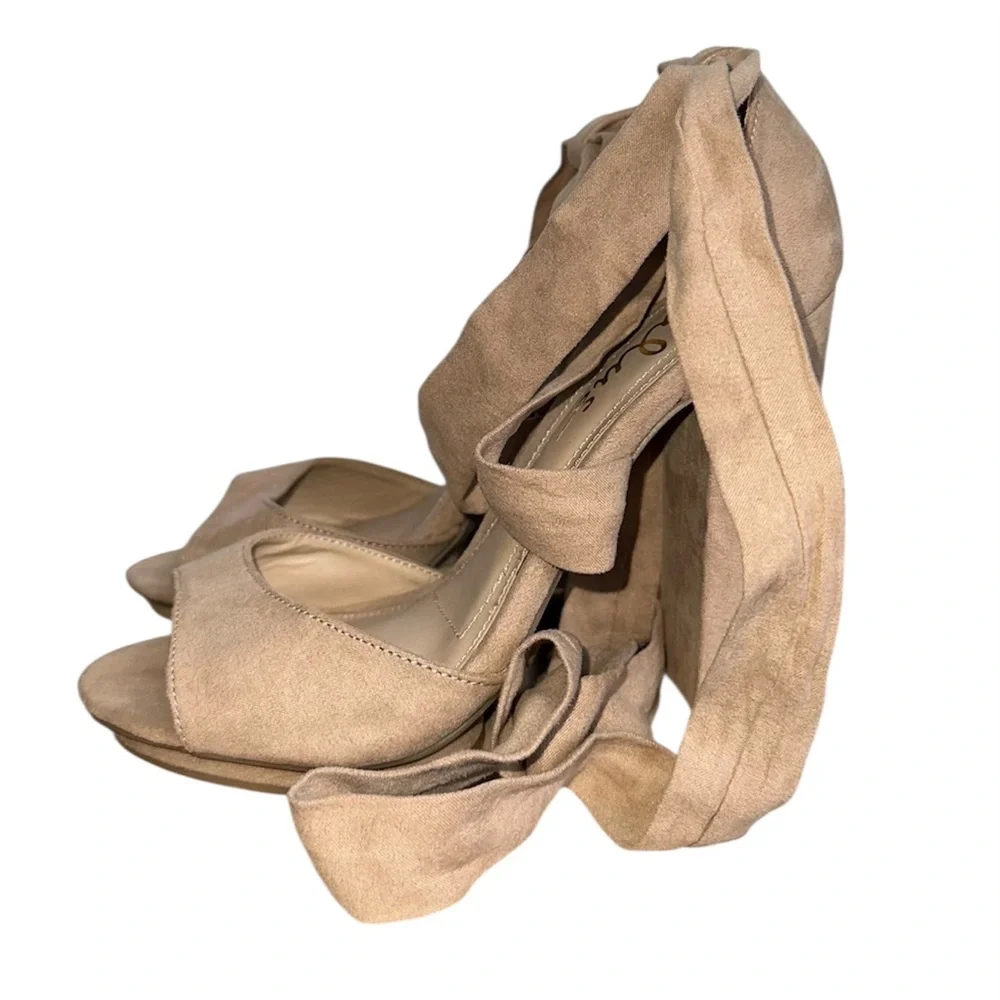 Lulu’s Dorian Natural Suede Lace-Up Platform Heels - Picture 6 of 16